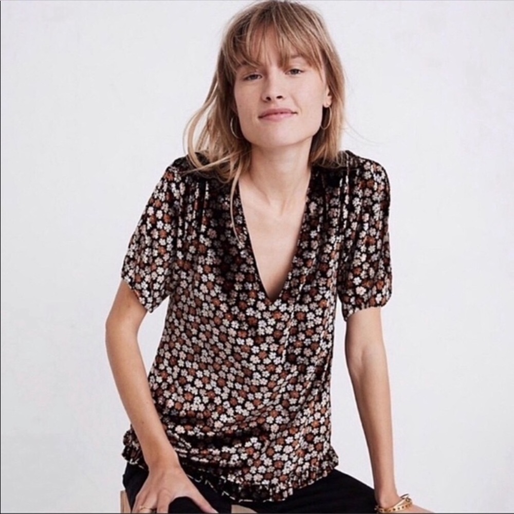 Madewell | Velvet Floral Split Sleeve Top XS